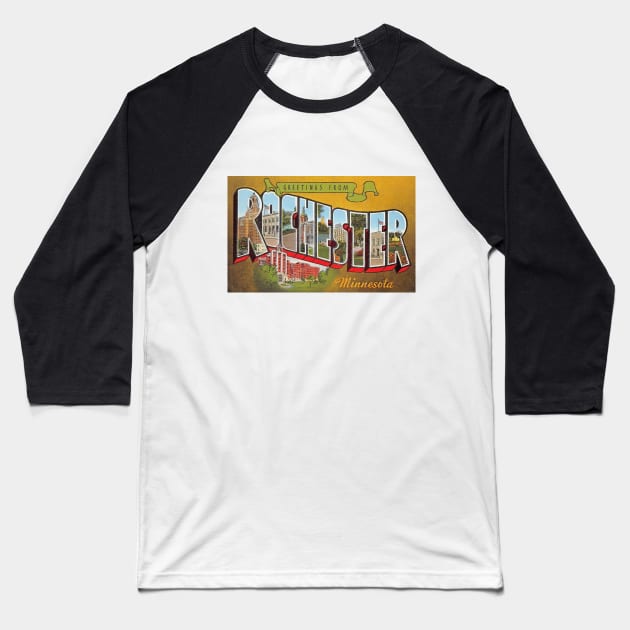 Greetings from Rochester Minnesota, Vintage Large Letter Postcard Baseball T-Shirt by Naves